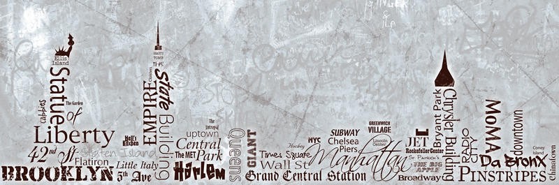 Diane Stimson, SKYLINE NEW YORK II (New York, Städte, Silhouette, Typografie, Skyline, Buchstaben, plakativ, modern, Grafik, Wunschgröße, Treppenhaus, Wohnzimmer, bunt)