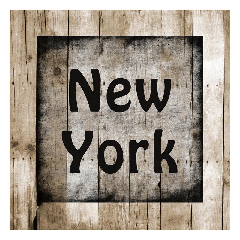 Sheldon Lewis, WOOD BORDER NEW YORK (Schild, Reisen, New York, Holzschild,  Typografie, Nostalgie, Retro, Badezimmmer, Treppenhaus, Wunschgröße, beige/braun)