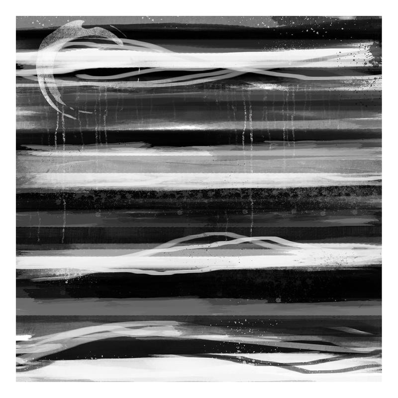 Cynthia Alvarez, TOWARD THE LINE II (Abstrakte Kunst, abstrakte Malerei, Streifen, horizontale Balken, Linien, pastos, Pinselstrich, moderne Malerei, Wohnzimmer, Treppenhaus, Wunschgröße, schwarz/weiß)