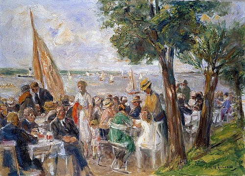 Max Liebermann, Gartenlokal an der Havel. 1932 (Christie's Images Ltd,Liebermann,Max,1847-1935,Öl auf Leinwand,20. Jahrhundert,Impressionismus,Max Liebermann,draußen,café,Sonntag,Lokal,Gartenlokal,Gartenrestaurant,Havel,gesellig,Ausflugslokal,Ausflugsziel)