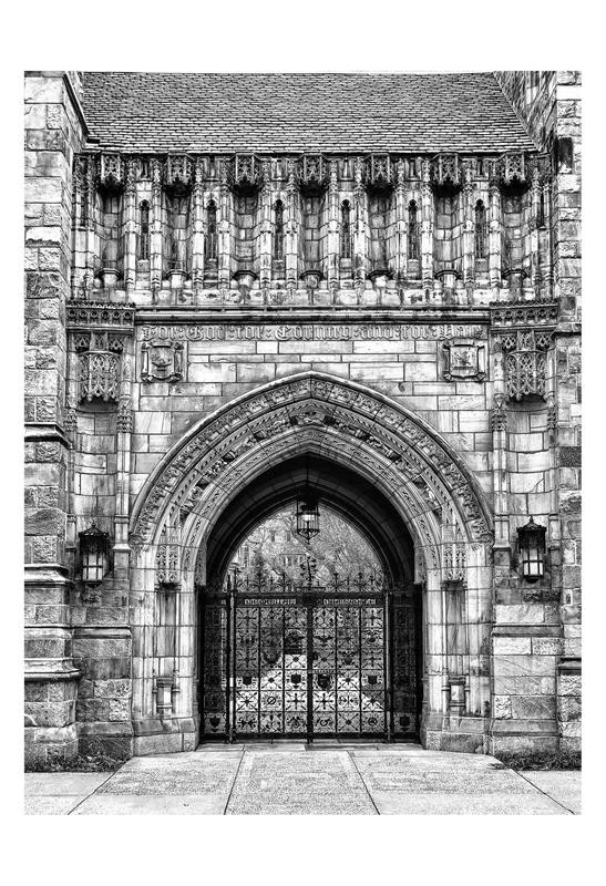 Sandro De Carvalho, ARCHED ENTRY III (Tür, Torbogen, Schmiedeeisen, Nostalgie, Eingang, massiv, Architektur, Gotik, Wohnzimmer, Treppenhaus, Fotokunst, Wunschgröße, schwarz/weiß)