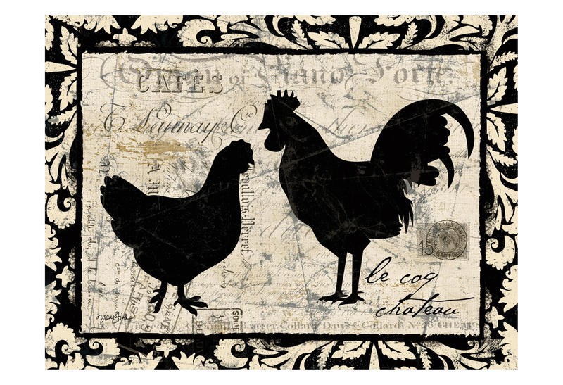 Diane Stimson, SERIES WHITE AND BLACK III (Hahn, Huhn, Gockel, Silhouette, Vogel, Tiere, Federvieh, Kalligrafie, Wunschgröße, Küche, Esszimmer,  Treppenhaus, Gastronomie, schwarz/weiß)