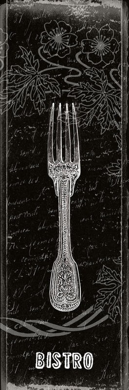 Sheldon Lewis, BISTRO (Besteck, Gabel, florale Muster, Nostalgie, Vintage/Retro, Grafik, Küche, Gastronomie, Bistro, Wunschgröße, schwarz/weiß)