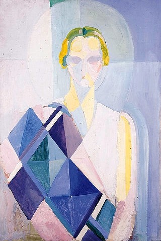 Robert Delaunay, Bildnis der Madame Heim. Um 1926-27 (Christie's Images Ltd,Delaunay,Robert,1885-1941,Öl/Karton/Holz,20. Jahrhundert,Portrait,Robert Delaunay,abstrakt,Abstraktion,Frau,lila,violett,blau,geometrisch,geometrische Formen,Heiligenschein)