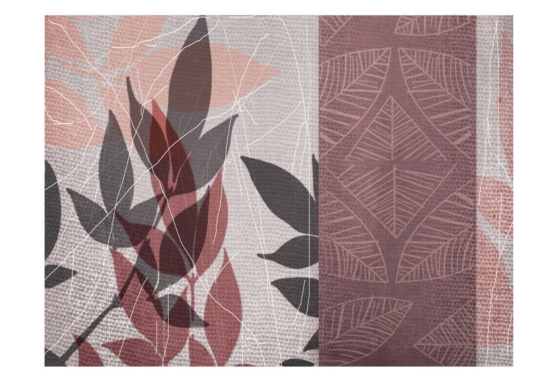 Cynthia Alvarez, RED LEAF III (Abstrakte Kunst, abstrakte Malerei, Linien, Schnörkel, florale Muster, Tapetenmuster, Wohnzimmer, Treppenhaus, Schlafzimmer, Wunschgröße, rosa)