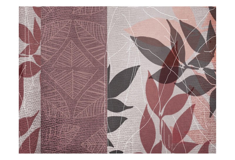Cynthia Alvarez, RED LEAF IV (Abstrakte Kunst, abstrakte Malerei, Linien, Schnörkel, florale Muster, Tapetenmuster, Wohnzimmer, Treppenhaus, Schlafzimmer, Wunschgröße, rosa)