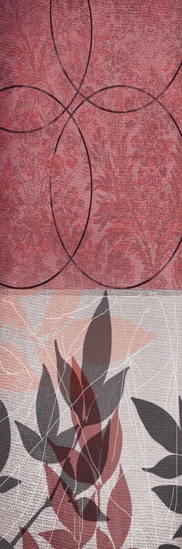 Cynthia Alvarez, RED LEAF PANEL I (Abstrakte Kunst, abstrakte Malerei, Linien, Schnörkel, florale Muster, Tapetenmuster, Wohnzimmer, Treppenhaus, Schlafzimmer, Wunschgröße, rosa)