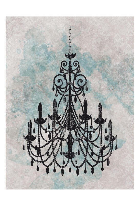 Kristin Emery, CHANDELIER BLUE I (Leuchter, Lüster, Kandelaber, historisch, Nostalgie, Grafik, Wunschgröße, vintage/retro, Wohnzimmer, Treppenhaus, schwarz/weiß)