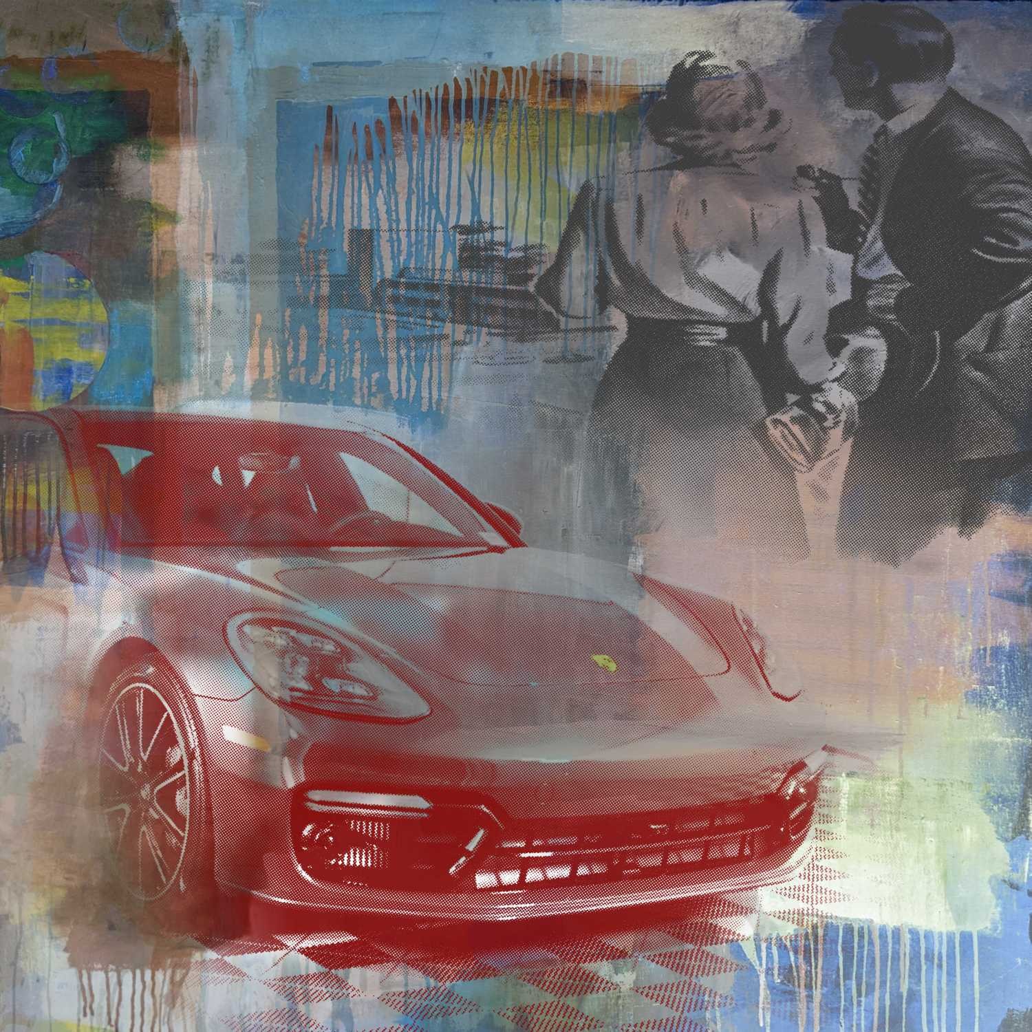 Peter Sander, Porsche Panamera (Porsche, Sportwagen, Automobil, Popart, Fotokunst, modern, illustrativ, Wunschgröße, Treppenhaus, Wohnzimmer,)