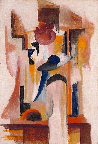 August Macke, Studie zu 'Hellem Schaufenster'. 1913 (Macke,August,1887-1914,Christie's Images Ltd,Öl auf Leinwand,20. Jahrhundert,Expressionismus,August Macke,Mode,Hut,Hüte,Hutladen,Schaufenster,Dame,Frau,von hinten)