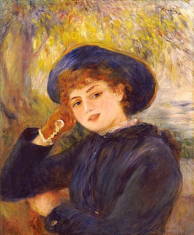 Pierre-Auguste Renoir, Madamoiselle Demarsy. 1882 (Portrait, junge Frau, Hut, Schauspielern, Französin, freundlich, Impressionismus, klassische Moderne, Wunschgröße, Wohnzimmer, Malerei)