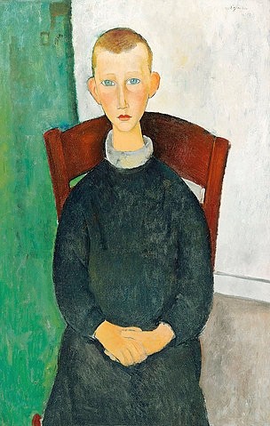 Amadeo Modigliani, Der Sohn des Hausmeisters. 1918 (Christie's Images Ltd,Modigliani,Amadeo,1884-1920,Öl auf Leinwand,20. Jahrhundert,Portrait,Fils Du Concierge Amedeo Modigliani Junge Kind blaue Augen brav frontal)