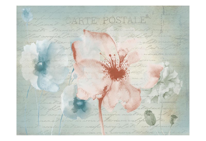Victoria Brown, CARTE POSTALE PINK II (Blumen, Blüten, Postkarte, Botanik, Treppenhaus, Schlafzimmer, Wohnzimmer, Wunschgröße, Malerei, Aquarell, bunt)