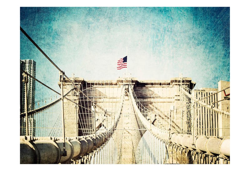 Ashley Davis, BROOKLYN BRIDGE (Brücke, Brooklyn Brücke, Brückenpfeiler, US-amerikanische Flage, New York, Städte, Wohnzimmer, Treppenhaus, modern, Perspektive, Fotokunst, Wunschgröße, bunt)
