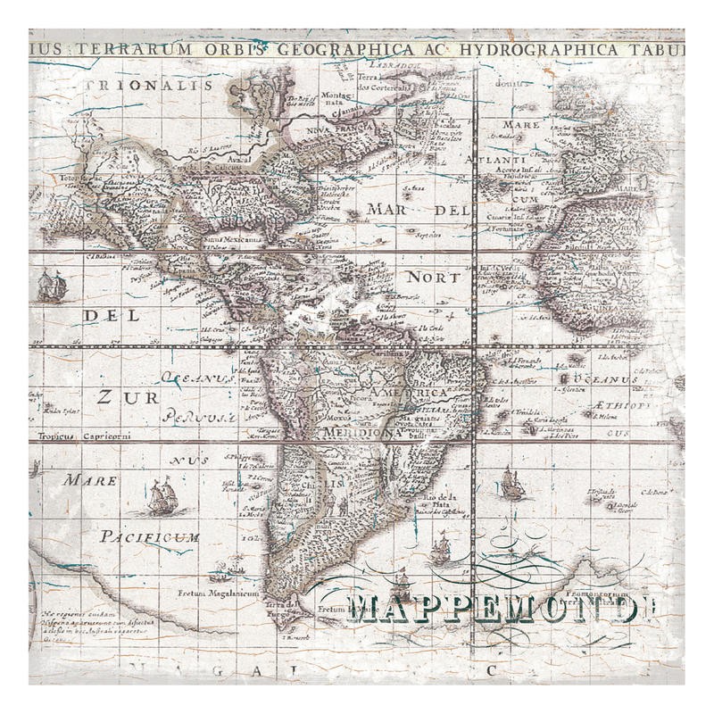 Ophelia & Co, WORLD MAP 1 (Weltkarte, Amerika, Nostalgie, Grafik, Wunschgröße, Wohnzimmer, Treppenhaus, Büro, sepia, grau/braun)