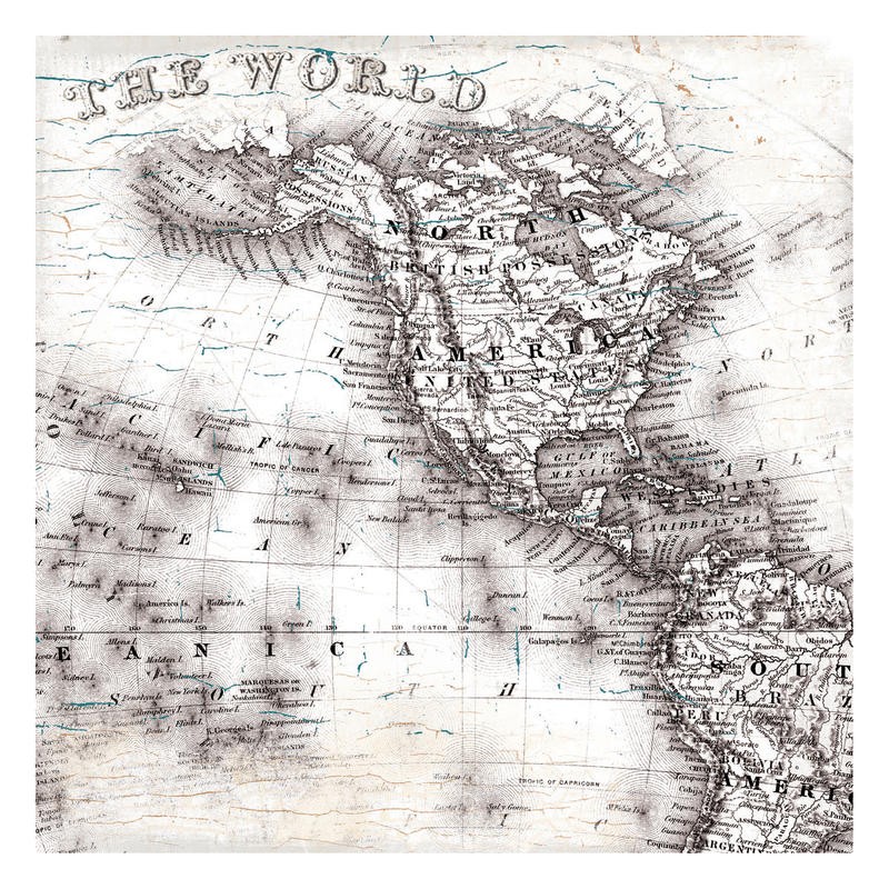 Ophelia & Co, WORLD MAP 3 (Weltkarte, Amerika, Nordamerika, Nostalgie, Grafik, Wunschgröße, Wohnzimmer, Treppenhaus, Büro, sepia, grau/braun)