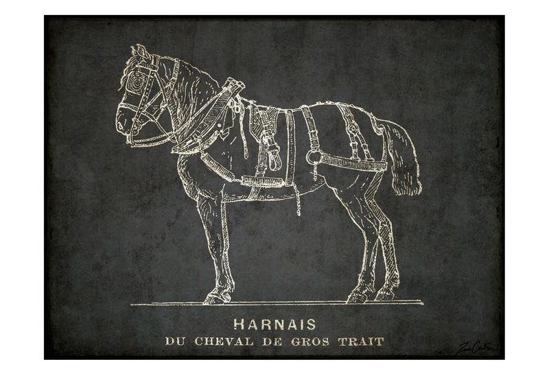 Tina Carlson, HORSE SKETCH I (Pferd, Tier, Studie, Pferdegeschirr, Harnisch, Retro, Vintage, Grafik, Wunschgröße, Wohnzimmer, Treppenhaus, schwarz/weiß)