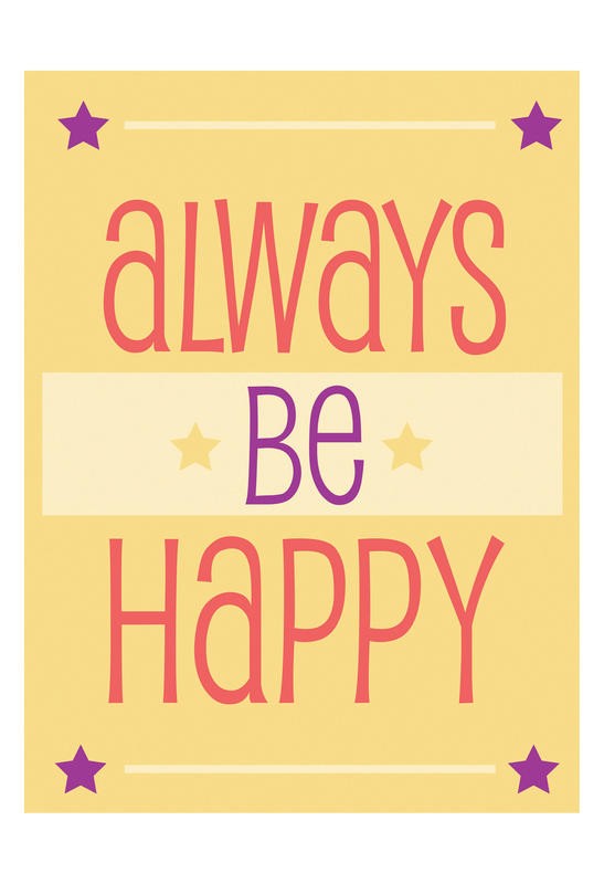 Jody Taylor, BE HAPPY (Motivation, Inspiration, Spruch, Typografie, Glück, Wunschgröße, Grafik, Treppenhaus, bunt)