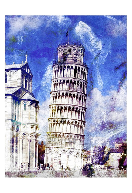 Jody Taylor, PISA (Pisa, Turm, schiefer Turm, Platz der Wunder, Wahrzeichen,  Italien, Architektur, Städte, moderne Malerei, Fotokunst, zeitgenössisch, Wohnzimmer, Treppenhaus, Wunschgröße, bunt)