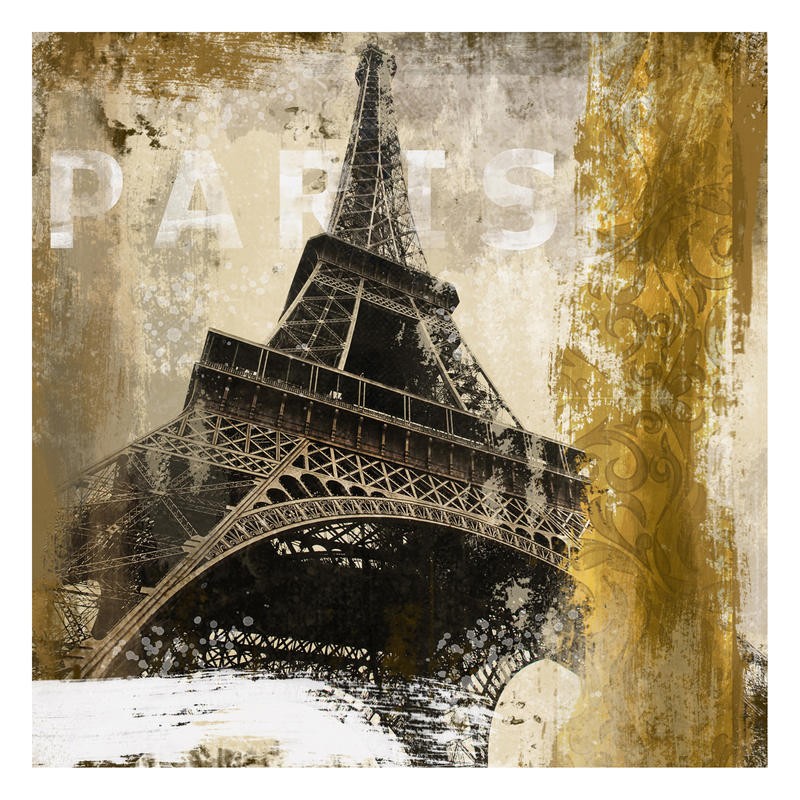 Cynthia Alvarez, PARIS EIFFEL TOWER (Fotokunst, Eiffelturm, Wahrzeichen, Paris, abstrakte Malerei, modern, Wohnzimmer, Treppenhaus, Wunschgröße, beige/grau)