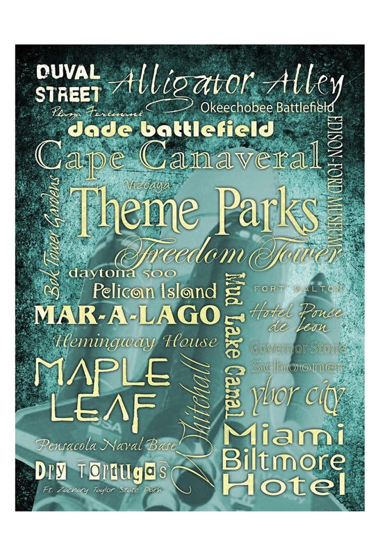 Diane Stimson, THEME PARKS II (Urlaub, Reisen, Florida, Themenparks, Typografie, Wunschgröße, Treppenhaus, türkis)