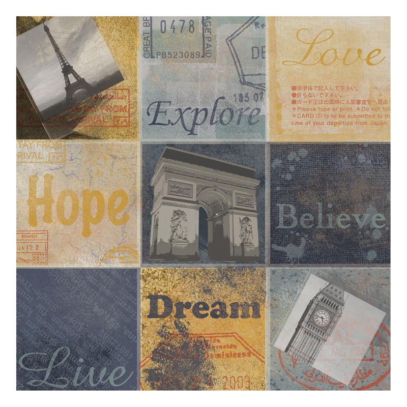 Lauren Gibbons, BOXES TRAVEL SERIES I (Städte, Reisen, Paris, Frankreich, Inspiration,  Kalligrafie, Typografie, Treppenhaus, Wohnzimmer, Grafik, Wunschgröße, bunt)
