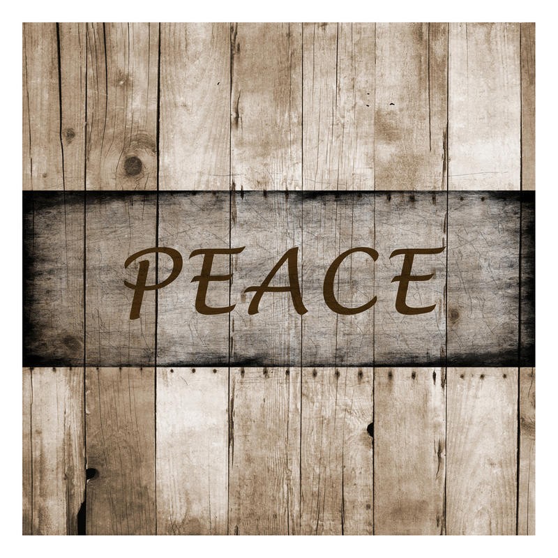 Sheldon Lewis, BOARD PEACE (Frieden, Inspiration, Schild, Holzschild,  Typografie, Nostalgie, Retro, Wohnzimmmer, Treppenhaus, Wunschgröße, beige/braun)