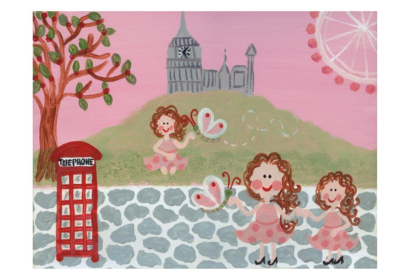 Tammy Hassett, KIDS III (Kinder, Mädchen, Riesenrad, Kirche, Telefonzelle, Schmetterlinge, naiv, niedlich, lustig, plakativ, Grafik, Kinderzimmer, Wunschgröße, bunt)