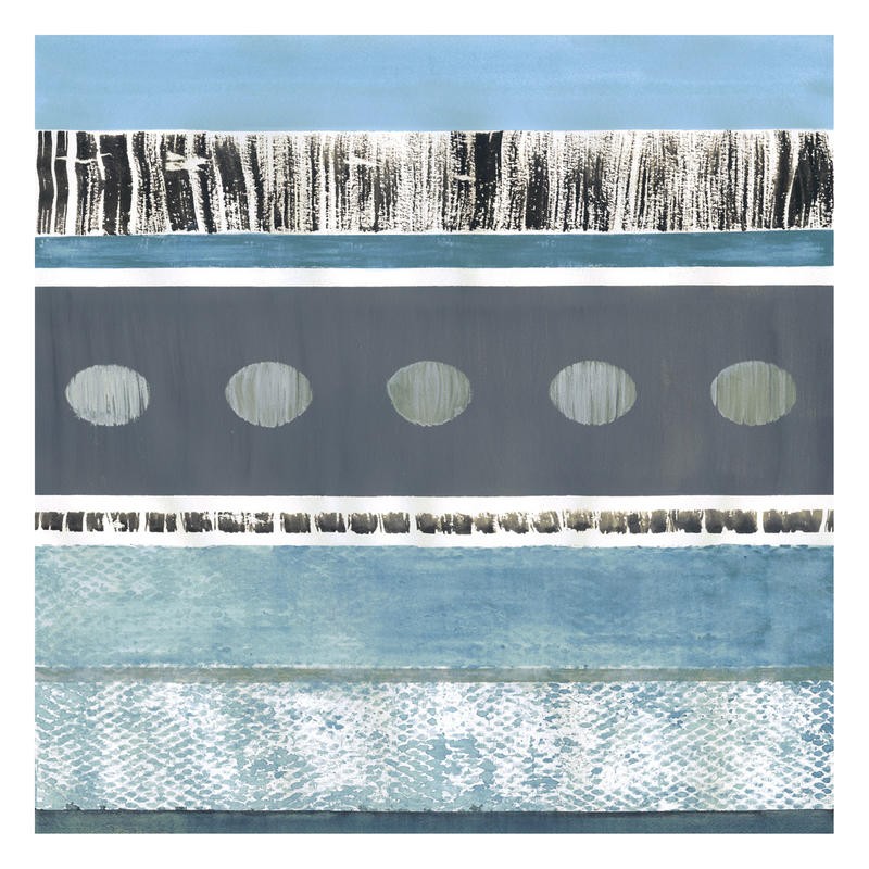 Patti Sechi, BLUE MOOD I (Abstrakt, abstrake Malerei, Streifen, Blockstreifen,  Elypsen, horizontal, Muster, Büro, Treppenhaus, Wohnzimmer, Wunschgröße, Malerei, grau/blau)