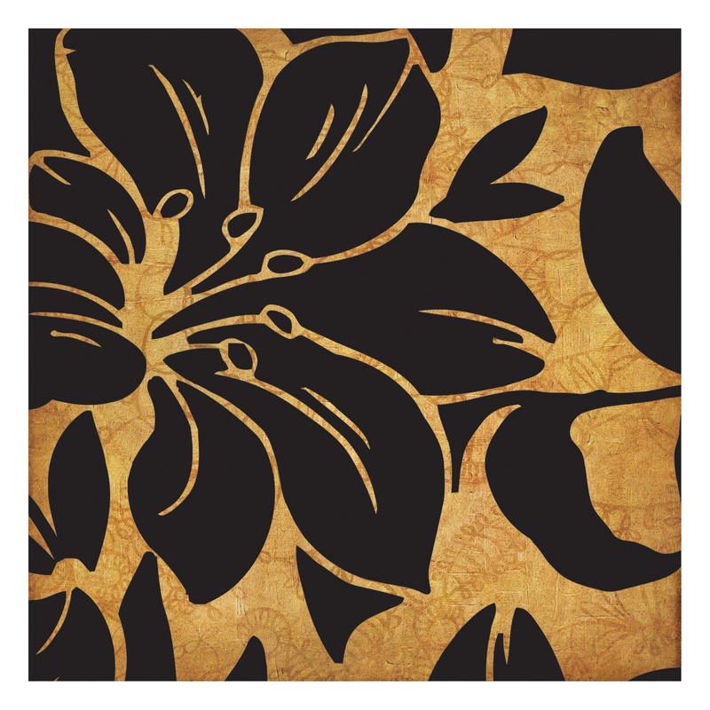 Kristin Emery, BLACK AND GOLD FLORA I (Blume, Blüte, scherenschnitt, plakativ, Wunschgröße, Wohnzimmer, Treppenhaus, Schlafzimmer, Wunschgröße, gelb/schwarz)