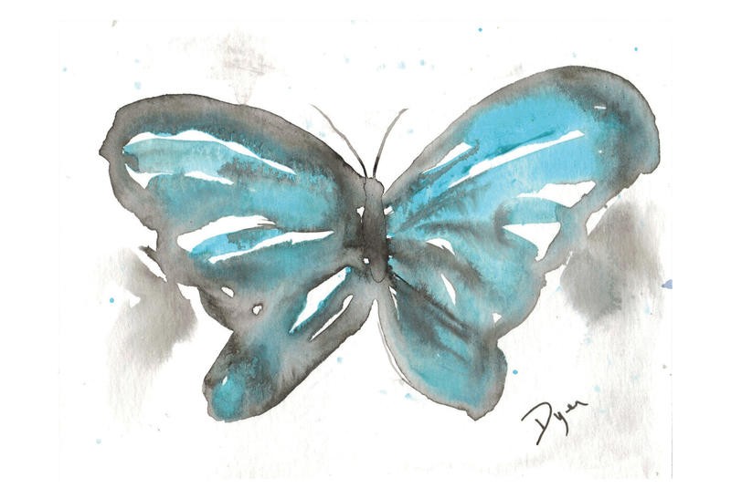 Beverly Dyer, BUTTERFLY BLISS IV (Schmetterling, Aquarell, Schlafzimmer, Wohnzimmer, Treppenhaus, Malerei, Wunschgröße, blau/grau)