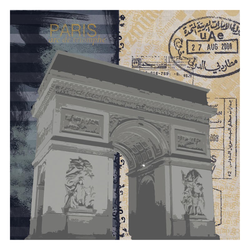 Lauren Gibbons, ARC DE TRIOMPHE POSTCARD (Städte, Reisen, Paris, Frankreich, Inspiration,  Kalligrafie, Typografie, Treppenhaus, Wohnzimmer, Grafik, Wunschgröße, bunt)