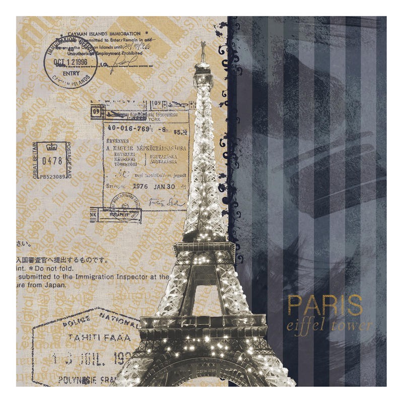Lauren Gibbons, EIFFEL BY NIGHT I (Städte, Reisen, Paris, Frankreich, Inspiration,  Kalligrafie, Typografie, Treppenhaus, Wohnzimmer, Grafik, Wunschgröße, bunt)