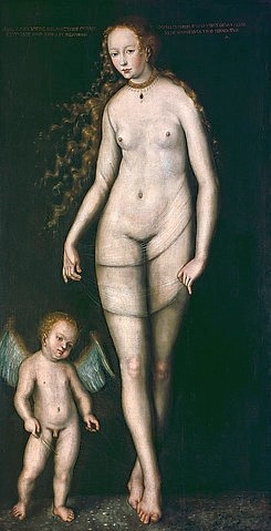 LUCAS CRANACH Der Ältere, Venus mit Amor. Um 1515/20 (Mythologie, Götter, Göttin, Schönheit, Liebegott, Aktmalerei, Klassiker, Renaissance, Wunschgröße, Wohnzimmer)