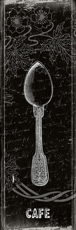 Sheldon Lewis, CAFE (Besteck, Löffel, florale Muster, Nostalgie, Vintage/Retro, Grafik, Küche, Gastronomie, Bistro, Wunschgröße, schwarz/weiß)
