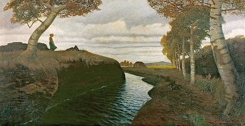 Otto Modersohn, Moorlandschaft. 1903 (Moor, Wasserlauf, Fluss, Birken, Landschaft, Landschaftsmalerei,  Künstlerkolonie Worpswede, Klassische Moderne,   Wohnzimmer, Treppenhaus, Wunschgröße)