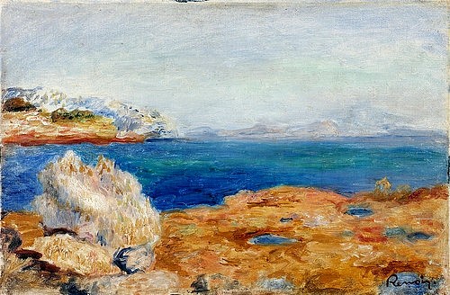 Pierre-Auguste Renoir, Küstenlandschaft. Um 1883 (Klippen, Meeresbrise, Meer, Küste, Impressionismus, klassische Moderne, Wunschgröße, Wohnzimmer, Malerei)