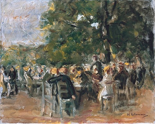 Max Liebermann, Biergarten. Um 1915 (Liebermann,Max,1847-1935,Hannover,Landesmuseum,Öl auf Leinwand,20. Jahrhundert,Impressionismus,Max Liebermann,Biergarten,draußen,Gruppe,zusammensitzen,gesellig,Impression,Lokal,Freizeit,Zeitvertreib,Gartenlokal)