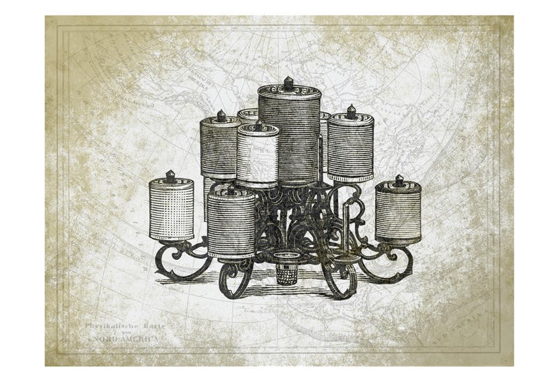 Sheldon Lewis, VINTAGE CANDLE (Lampe, Leuchte, Kerzenleuchter, Nostalgie, Vintage/Retro, Grafik, Wohnzimmer, Treppenhaus, Gastronomie, Bistro, Wunschgröße, sepia/grau)