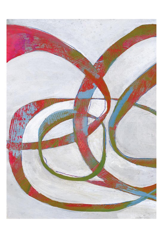 Smith Haynes, VIVID ASSEMBLY I (Abstrakt, Malerei, Linien, Kurven, Dynamik, Bewegung, Schwung, Wohnzimmmer, Treppenhaus, Wunschgröße, bunt/hellgrau)