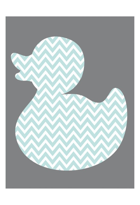 Kristin Emery, DUCK I (Ente, Quietschenten plakativ, Silhouette, geometrisches Muster,  Grafik,  modern, zeitgenössisch, Badezimmer, Treppenhaus, Wunschgröße, grün/grau)