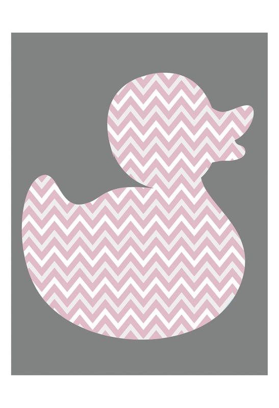 Kristin Emery, DUCK II (Ente, Quietschenten plakativ, Silhouette, geometrisches Muster,  Grafik,  modern, zeitgenössisch, Badezimmer, Treppenhaus, Wunschgröße, rosa/grau)