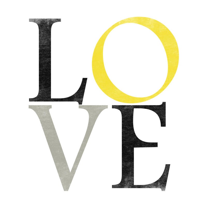 Sheldon Lewis, U&ME I (Inspiration, Motivation, Liebe, Buchstaben, Typografie, Schlafzimmer, Wunschgröße, Grafik, grau/gelb)