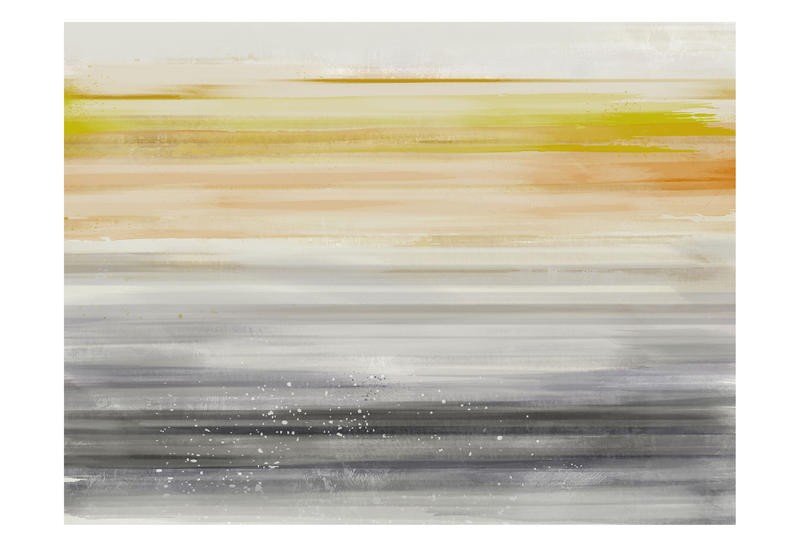 Cynthia Alvarez, LINEAR ILLUSION YELLOW I (Abstrakte Kunst, abstrakte Malerei, Farbfelder, parallele Linien, Pinselstriche, horizontale Streifen, moderne Malerei, Büro, Business,  Wohnzimmer, Treppenhaus, Wunschgröße, grau/gelb)