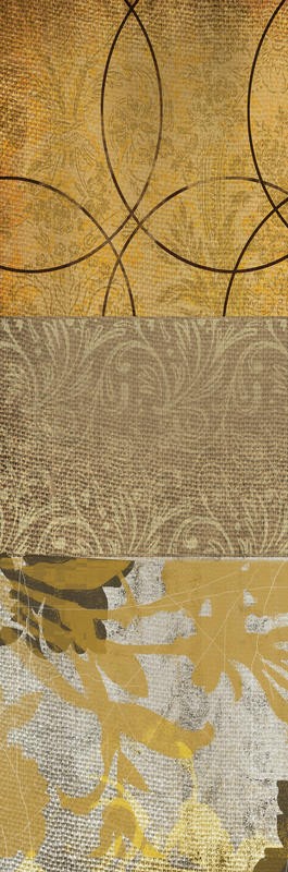 Cynthia Alvarez, YELLOW LEAF PANEL I (Abstrakte Kunst, abstrakte Malerei, Linien, Schnörkel, florale Muster, Tapetenmuster, Wohnzimmer, Treppenhaus, Schlafzimmer, Wunschgröße, gelb)