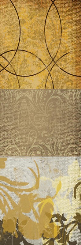 Cynthia Alvarez, YELLOW LEAF PANEL II (Abstrakte Kunst, abstrakte Malerei, Linien, Schnörkel, florale Muster, Tapetenmuster, Wohnzimmer, Treppenhaus, Schlafzimmer, Wunschgröße, gelb)