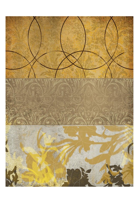 Cynthia Alvarez, YELLOW LEAF IV (Abstrakte Kunst, abstrakte Malerei, Linien, Schnörkel, florale Muster, Tapetenmuster, Wohnzimmer, Treppenhaus, Schlafzimmer, Wunschgröße, gelb)
