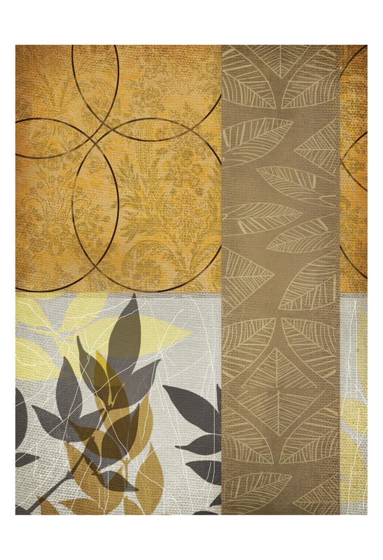 Cynthia Alvarez, YELLOW LEAF I (Abstrakte Kunst, abstrakte Malerei, Linien, Schnörkel, florale Muster, Tapetenmuster, Wohnzimmer, Treppenhaus, Schlafzimmer, Wunschgröße, gelb)