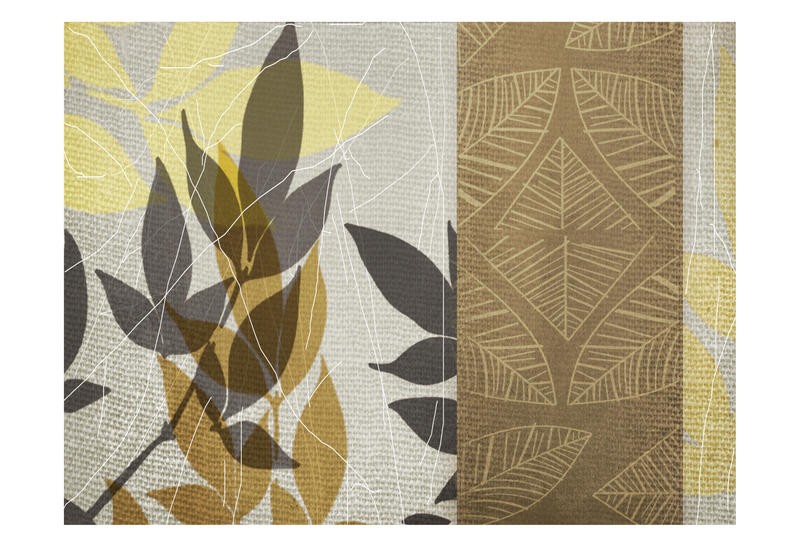 Cynthia Alvarez, YELLOW LEAF VI (Abstrakte Kunst, abstrakte Malerei, Linien, Schnörkel, florale Muster, Tapetenmuster, Wohnzimmer, Treppenhaus, Schlafzimmer, Wunschgröße, gelb)