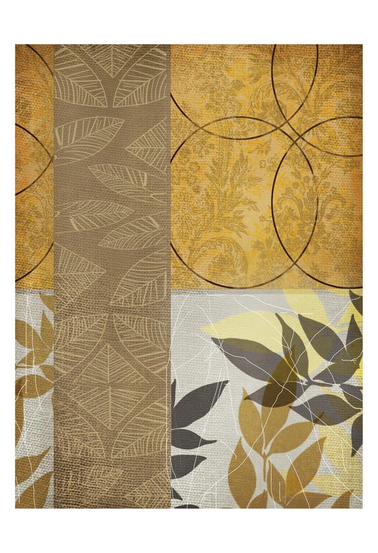 Cynthia Alvarez, YELLOW LEAF II (Abstrakte Kunst, abstrakte Malerei, Linien, Schnörkel, florale Muster, Tapetenmuster, Wohnzimmer, Treppenhaus, Schlafzimmer, Wunschgröße, gelb)